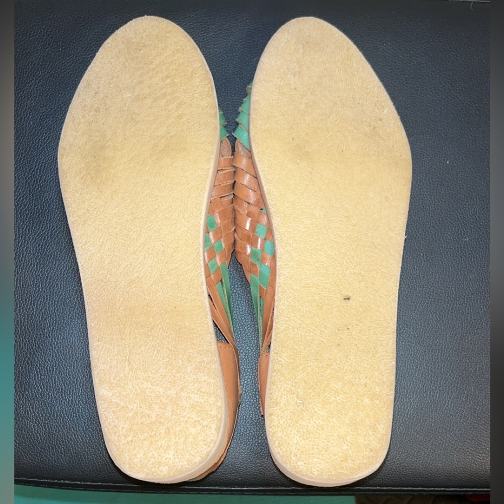✨ Tan & Teal Leather Huarache Sandals | Women’s Size 7 | Like New ✨ - Picture 8 of 8